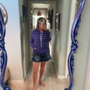 Purple light knit style hoody. Barely worn. Purple/blue stripes. Large.